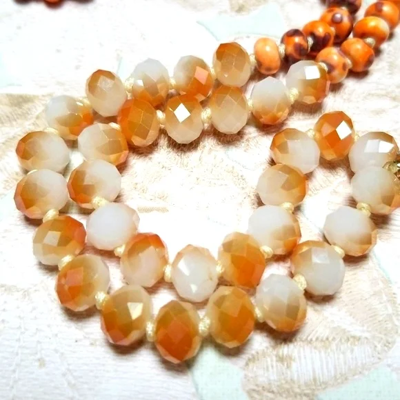 Hand Crafted Glass Bead and Austrian Crystal Gold Tone Tassel Necklace